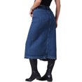 thumbnail image 3 of INSPIRE CHIC Women's Denim Front Slit Raw Hem High Waisted Stretch Midi Jean Skirts L Dark Blue, 3 of 6