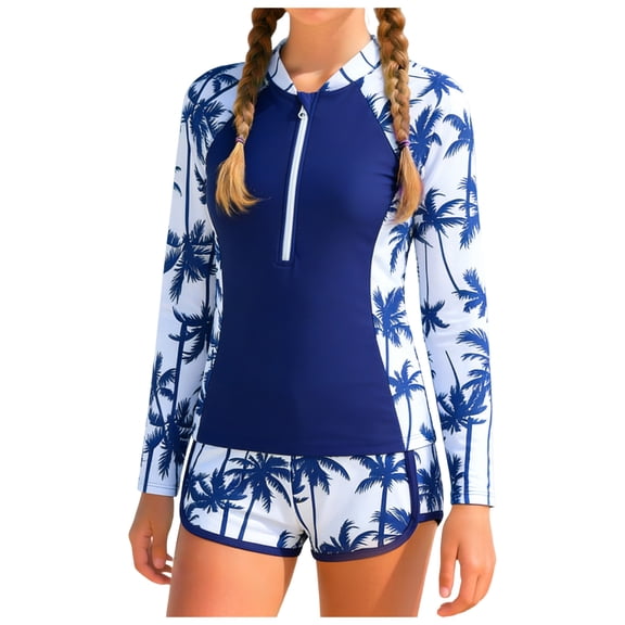Teen Swimsuits for Girls 11-14 Girls Rash Guard Swimsuit Two Piece Long Sleeve Padded Bathing Suits for Teens Girls' Swimwear 11-16Y