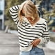 thumbnail image 2 of Mujeres de manga larga de punto Top estampado a rayas suéter casual suéter prendas de punto para otoño invierno negro M, 2 of 5