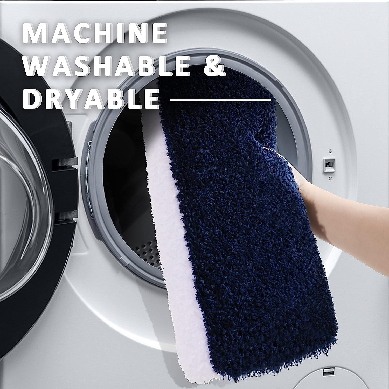 Extra Thick Plush Bathroom Rugs Non Slip Absorbent Soft Microfiber Bath Mat Machine Washable Fluffy Shaggy Rug 20x32 Dark Blue and White