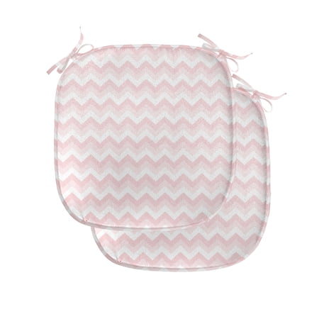 Chevron Chair Seating Cushion Set of 2  Zigzag Chevron Grunge Pattern in Soft Colors Simplicity Design  Seat Pads for Office with Anti-slip Backing  16 x16   Rose Pale Pink White  by Ambesonne