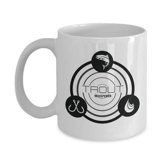 Trout Whisperer Fishing Hooks & Lures Print Coffee & Tea Gift Mug, Supplies, Dinnerware, Table Ornament, Cup Decorations & Accessories For Fish Lover, Angler, Aqua Farm Owner Or Farmer & Fisherman
