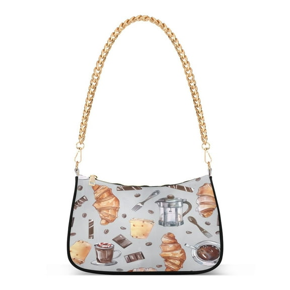 One Shoulder Chain Handbag 7.1x11x2.8in Women's Hobo Handbags Tote Handbags Shoulder Handbags Card Bag Cash Bag Key Bag Cartoon Croissants