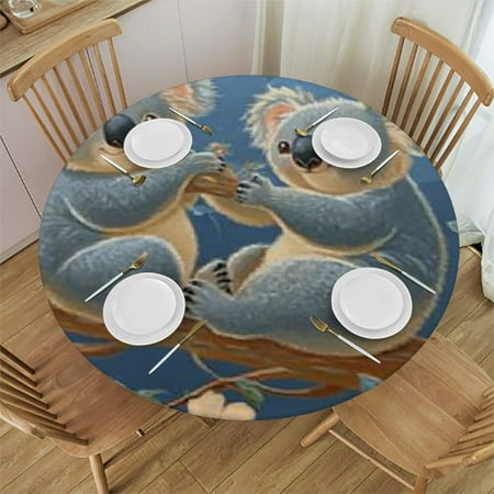 

SHERONV Koalas Tree Flowers Round Table Cover Stain Resistant Washable Indoor Outdoor Tablecloth Kitchen Dining Wedding Parties 100％ Polyester Outdoor Fitted Picnic Dining Kitchen Farmhouse 54 -58