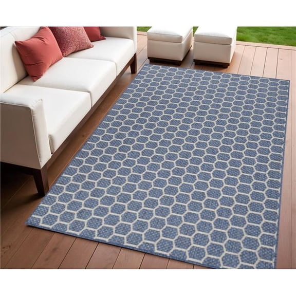 HomeRoots 554804 4 x 6 ft. Blue & Ivory Geometric Indoor & Outdoor Rectangle Area Rug