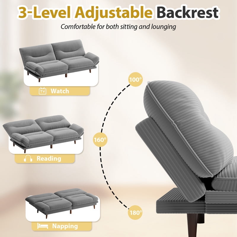 Furmax Futon with Five Angles Adjustable Armrests and Adjustable Backrest Futon Sofa Couch for Small Spaces Living Room Office,Dark Gray