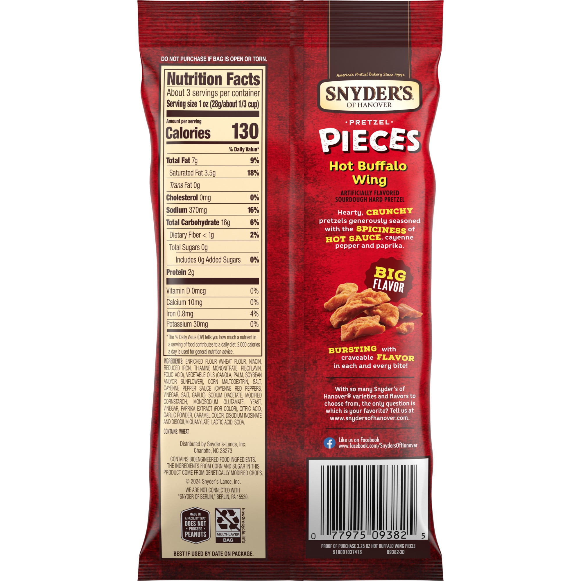 Snyder's of Hanover Hot Buffalo Wing Flavored Pretzel Pieces, 3.25 oz