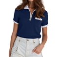 thumbnail image 2 of Women's Knit Short Sleeve Po-Lo Shirts Collared Neck Work Dressy Loose Tops for Summer Business Dark Blue XL, 2 of 7