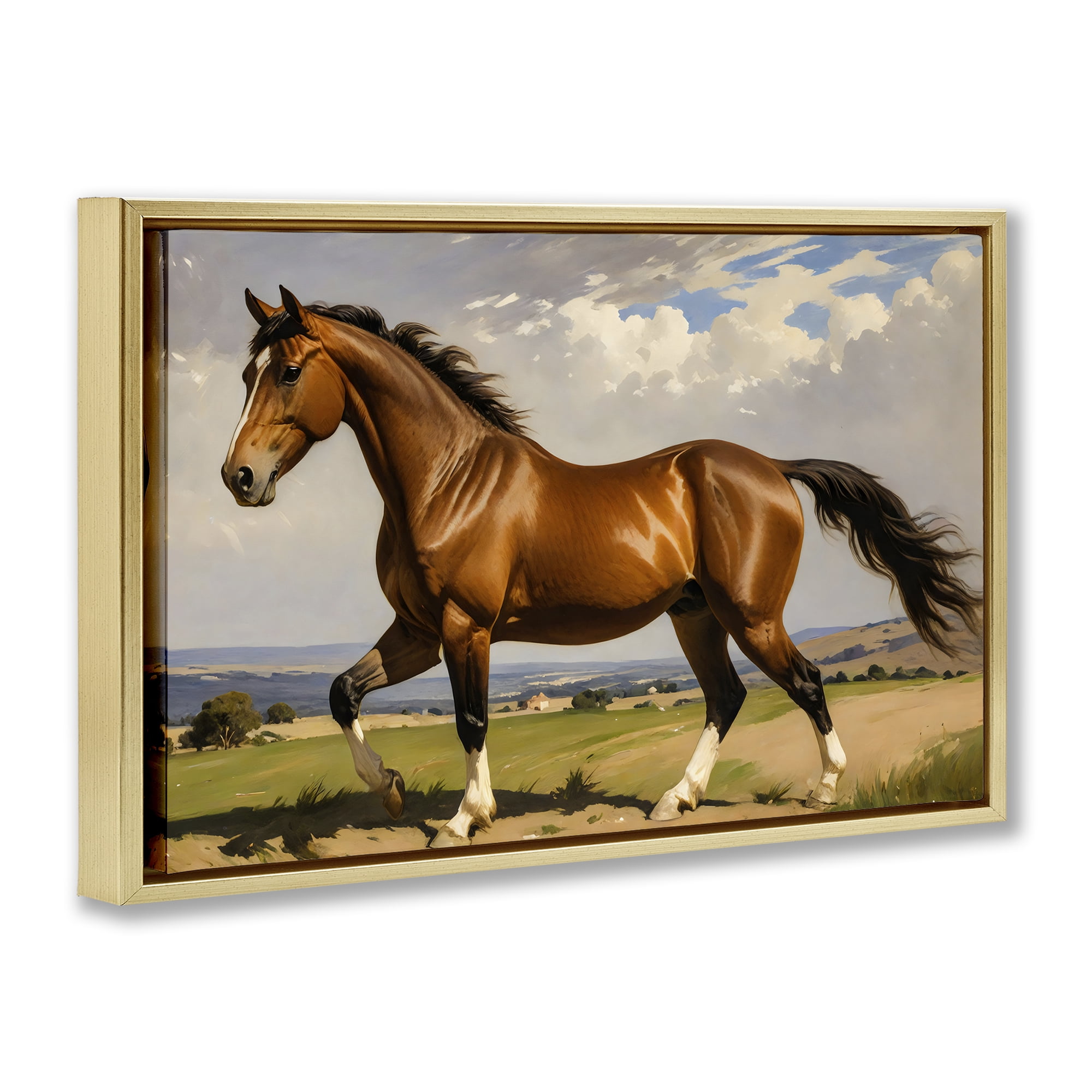 Stupell Industries Trotting Horse in Field Gold Framed Floater Canvas Wall Art, design by Creative Studio