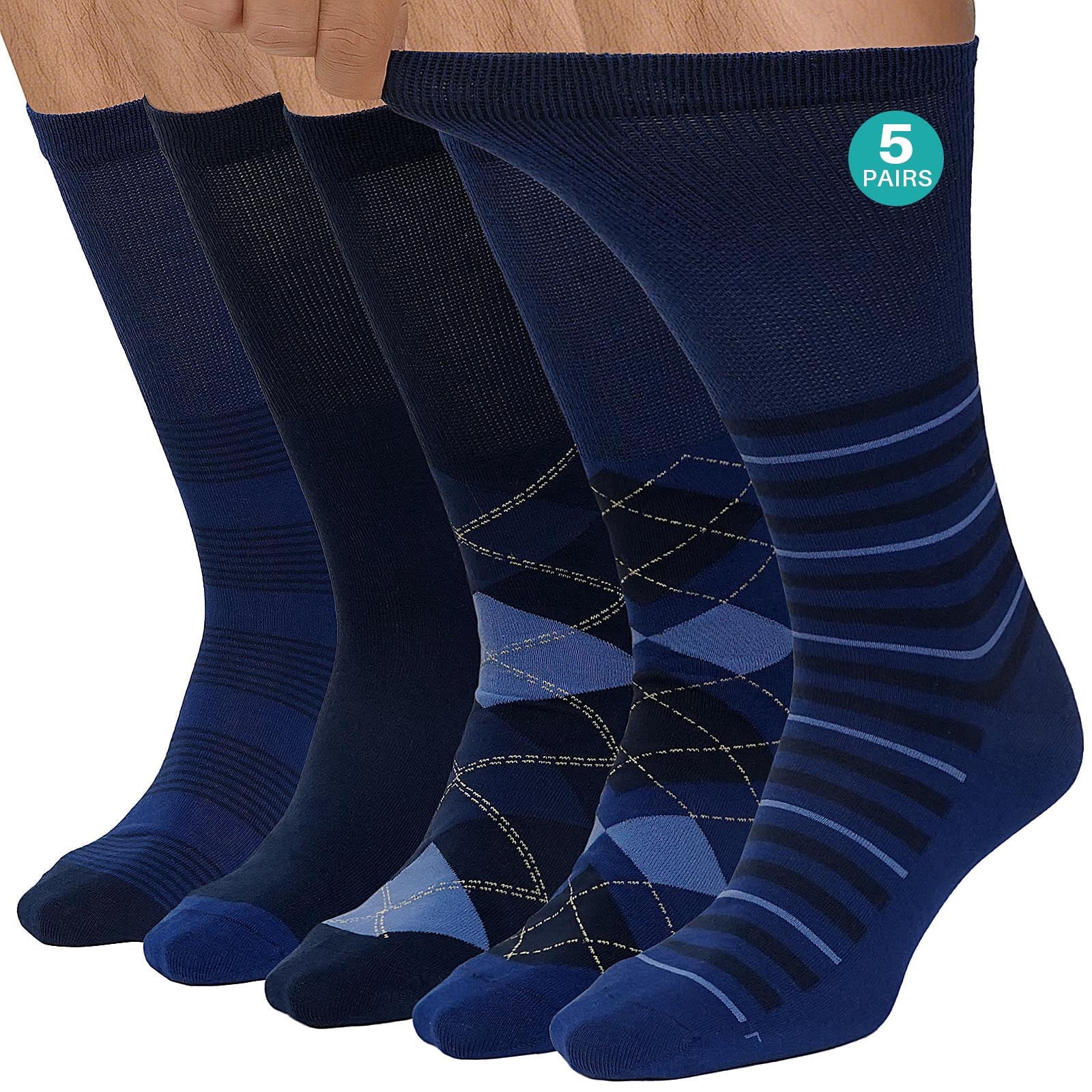 UNEEI Diabetic Socks for Men & Women , 5 Pairs Seamless Knee High Socks with Non Binding, Wide Top & Loose Fit Comfort for Swollen Feet , Size 11–13