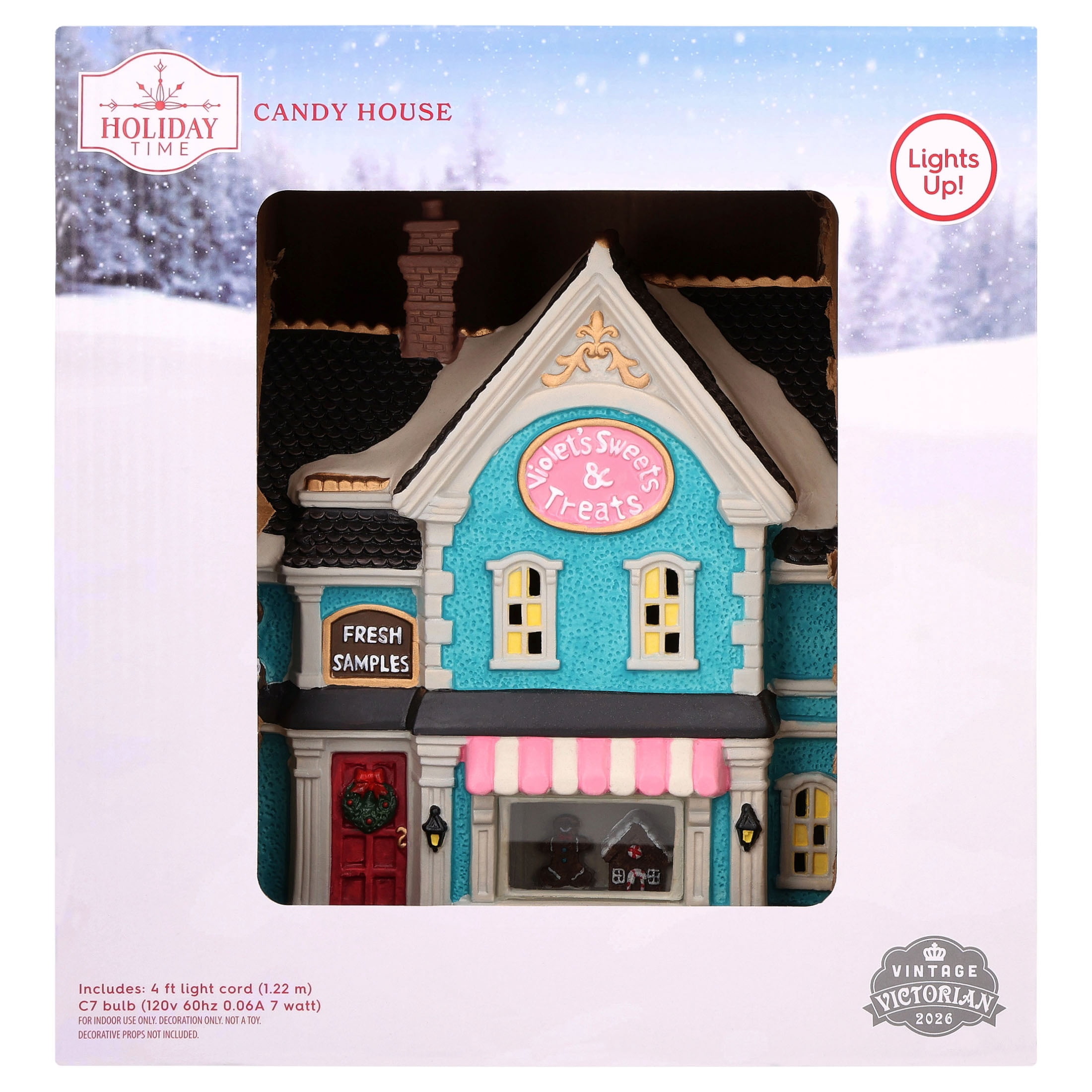 Light-Up Porcelain Candy House Christmas Village Building, Multicolor, 8.25", by Holiday Time