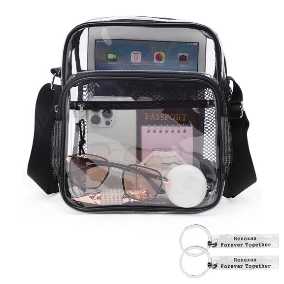 Clear Bag for Stadium Events | PVC Waterproof Crossbody Purse for Men and Women with Adjustable Strap | Tote Lunch Bag for Sports, Concerts, Work, Travel & Party.