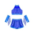 thumbnail image 3 of Sholeno Girls 3Pcs Dance Set Sequin Crop Top with Shorts Gloves Outfits for Hip Hop Jazz Workout Performance Blue 16, 3 of 7