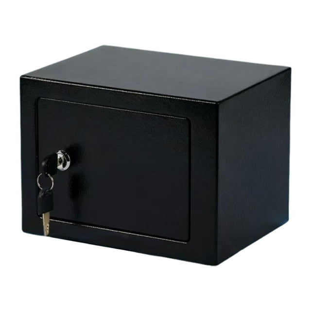 Caja de seguridad con cerradura para uso doméstico, contenedor de metal negro, personal con llaves para depositar dinero, joyas, versátil.