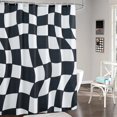 thumbnail image 3 of Black＆White Groovy Checkerboard Shower Curtain 70s Retro Abstract Geometric Psychedelic Wavy Aesthetic Bathroom Curtains, 3 of 6