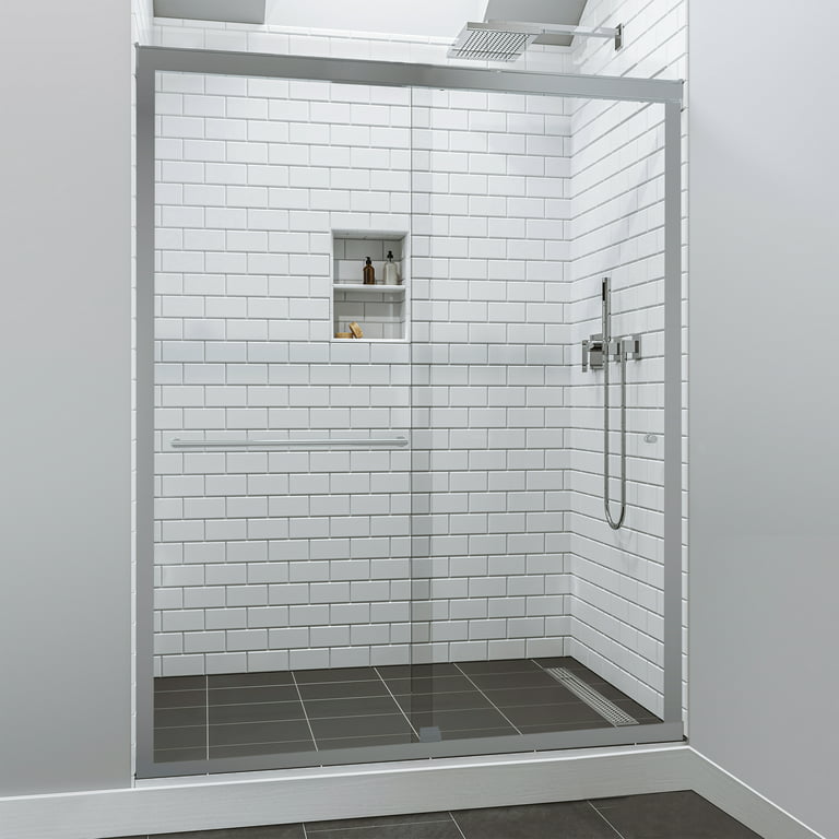Bypass Sliding Glass Shower Door Sorrento Lux Series 56-60 Width 75  Height - Semi-Frameless Chrome Finish - Smart Guard Easy Clean Coating  5/16 (8mm) Tempered Glass by Fab Glass and Mirror 