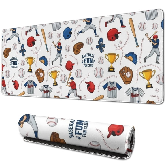 Long Mouse Pads for Desk,White Baseball Elements Pattern Desk Mats on Top Of Desks, Desk Mouse Pad Extra Large with 3mm Non-Slip Base and Stitched Edge for Gaming,Office,Work,Home 31.5"x11.8"