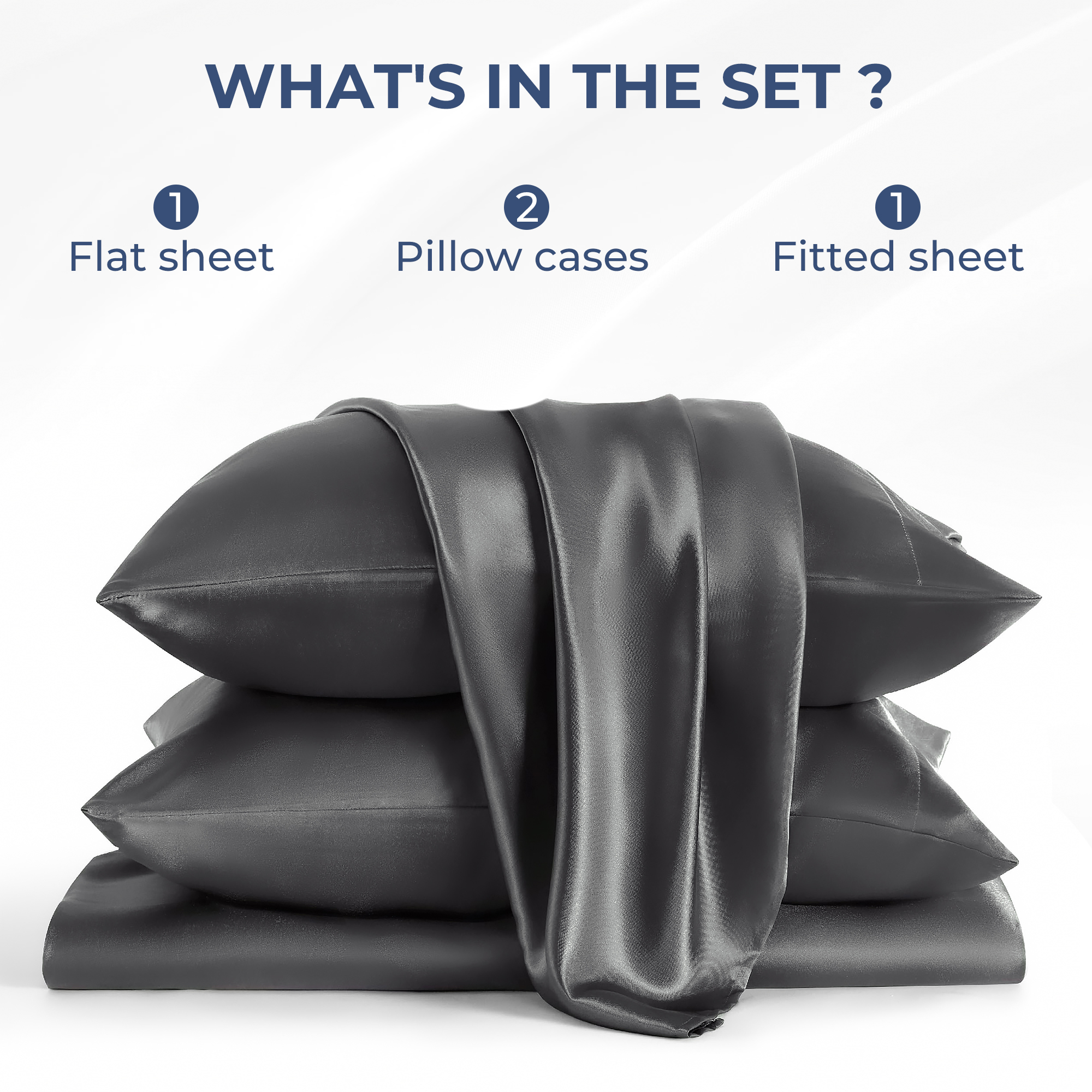 Seasonwood Queen Satin Sheet Set, 4-Piece, Dark Gray photo 7