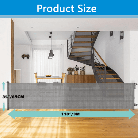Retractable Baby Safety Gate,Extra Wide Mesh Dog Pet Gate Extends to 120" Wide, Indoor & Outdoor Child Gates for Stair&Doorways, Grey