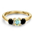 thumbnail image 3 of Gem Stone King 18K Yellow Gold Plated Silver Mercury Mist Mystic Topaz and Black Diamond Engagement Ring for Women | 1.09 Cttw | Round 5MM | Gemstone November Birthstone | Size 9, 3 of 6
