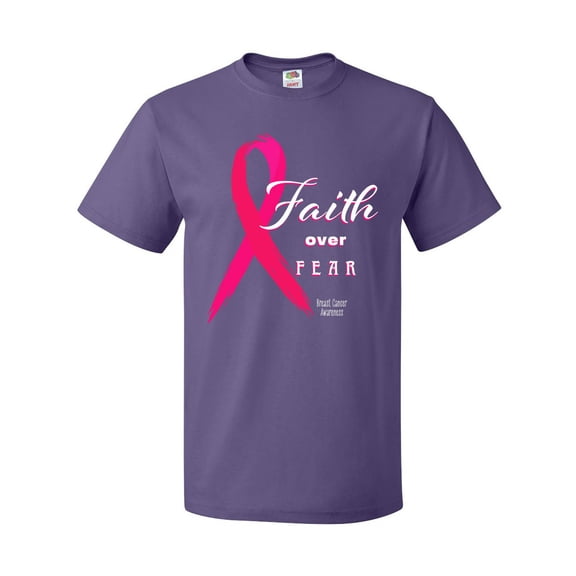 Inktastic Faith over Fear Breast Cancer Awareness with Pink Ribbon T-Shirt