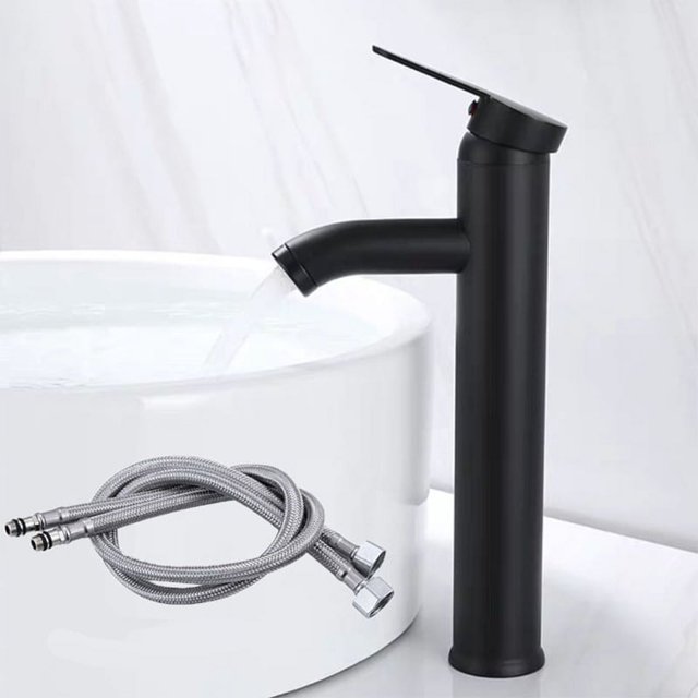 Mezclador de lavabo grifo de baño grifo de cascada mezclador negro mezclador de lavabo monomando retro grifo de lavabo (grande + tubería de agua)