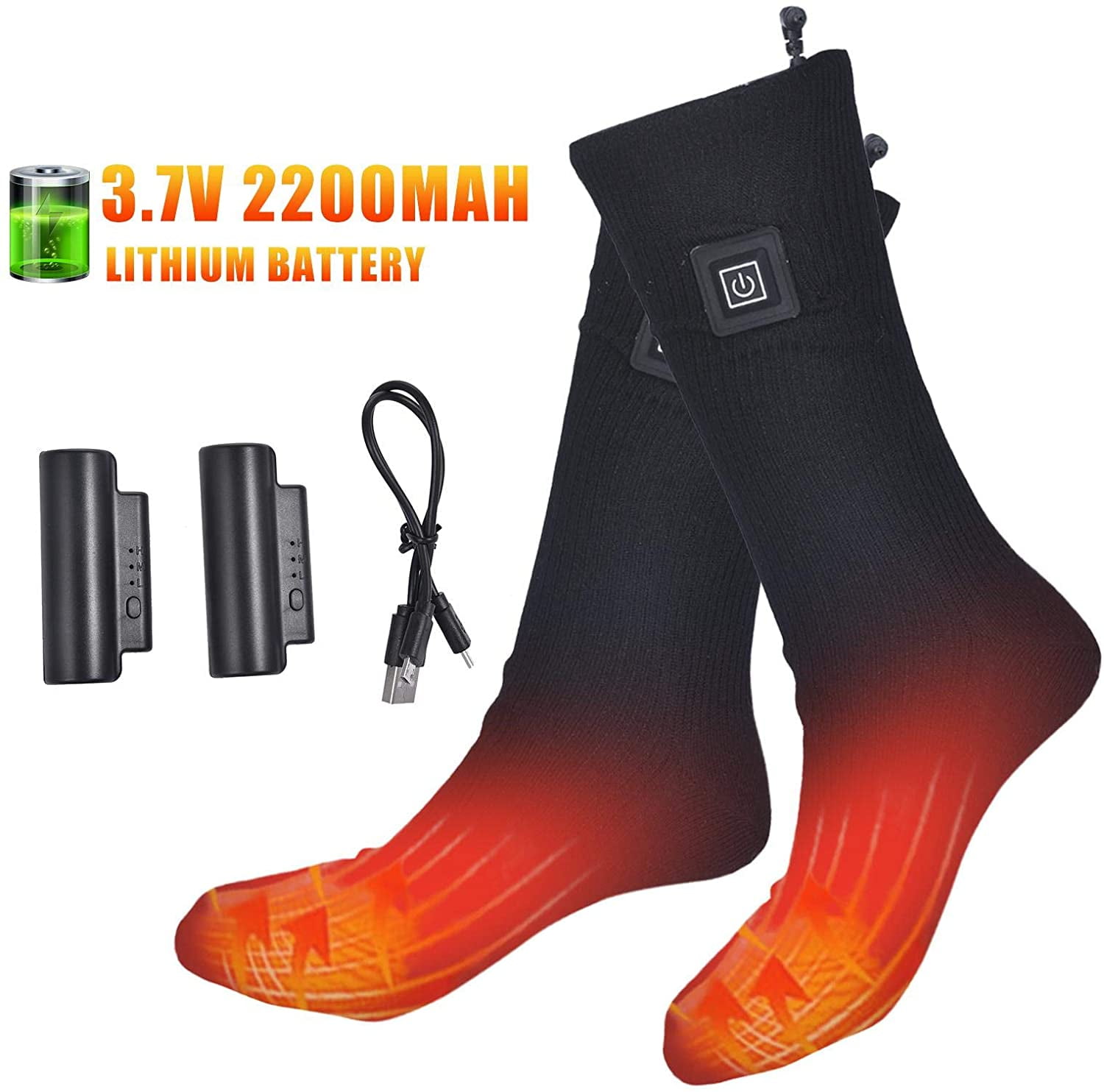 Electric Sock 2200MAH Camping Foot Warmer 3-Gear Thermal Battery Sock Heated Sock Breathable Climbing Hiking Skiing Foot Boot Warm Sock Heater for Women Men Rechargeable Winter Heating Cotton Sock for Outdoor Sports 