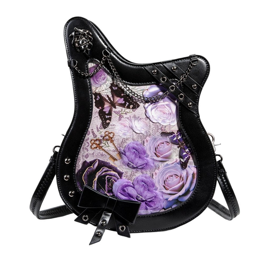 Jiibva Ita Messenger Bag for Women Cute Pin Display Crossbody Bags Punk Leather Guitar Shoulder Bag Kawaii Japanese Anime Ladies Purse