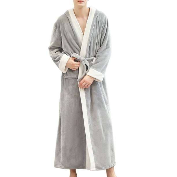 Batas y pijamas de franela de invierno gruesos y alargados, cálidos, de terciopelo Beibei, para parejas, albornoz, pijamas para hombres.