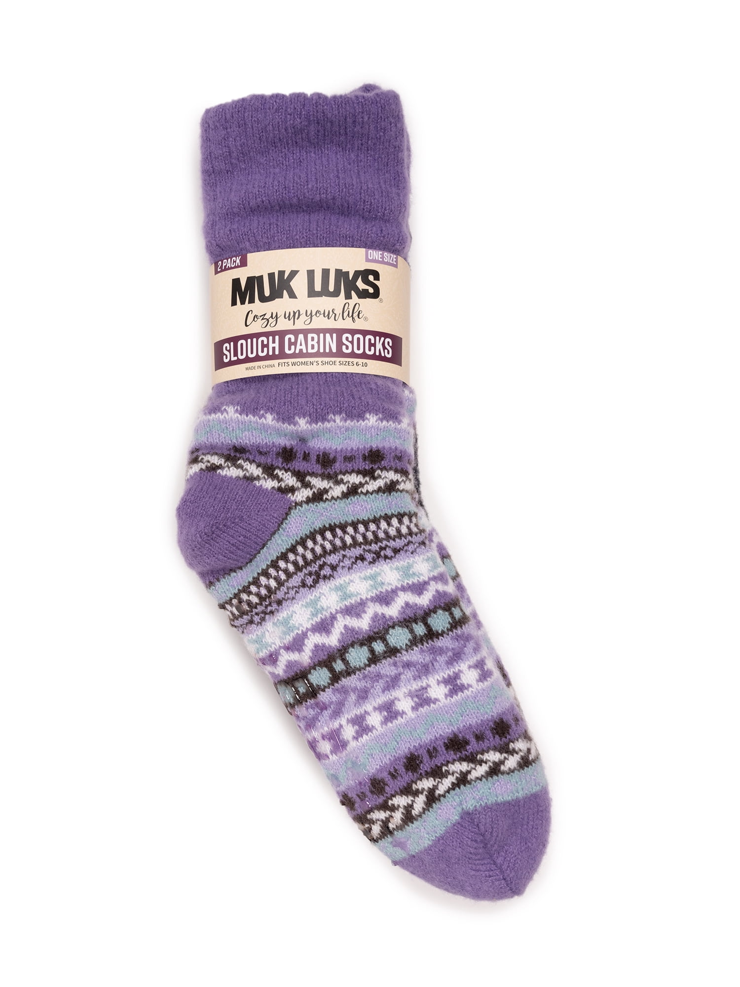 MUK LUKS Women's Tall Slouch Cabin Socks, 2-Pack, OSFM