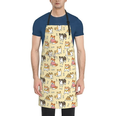 

Vsdgher Cartoon Shiba Inu Dog Waterproof Apron with 2 Pockets Kitchen Chef Aprons Bibs for Grooming Cooking Baking Painting Gardening
