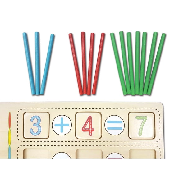 Bio Toys® Maths School - Wooden box with drawing board to learn maths with chalks. eraser. sticks and 5 cards with multiplication tables