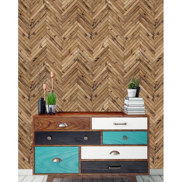 Wood Herringbone Peel and Stick Wallpaper