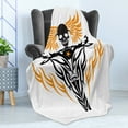 thumbnail image 4 of Motorcycle Soft Flannel Fleece Throw Blanket, Tribal Inspired Tattoo Design Flying Skull at Wheel Cool Vibes, Cozy Plush for Indoor and Outdoor Use, 70" x 90", Orange and Charcoal Grey, by Ambesonne, 4 of 5