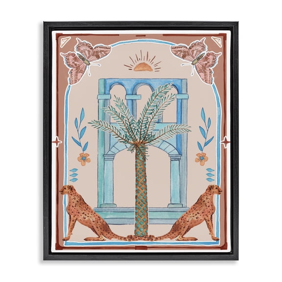 Stupell Industries Bohemian Traditional Tropics Architecture Black Floating Frame Canvas Art, 17 x 21, by Melissa Wang