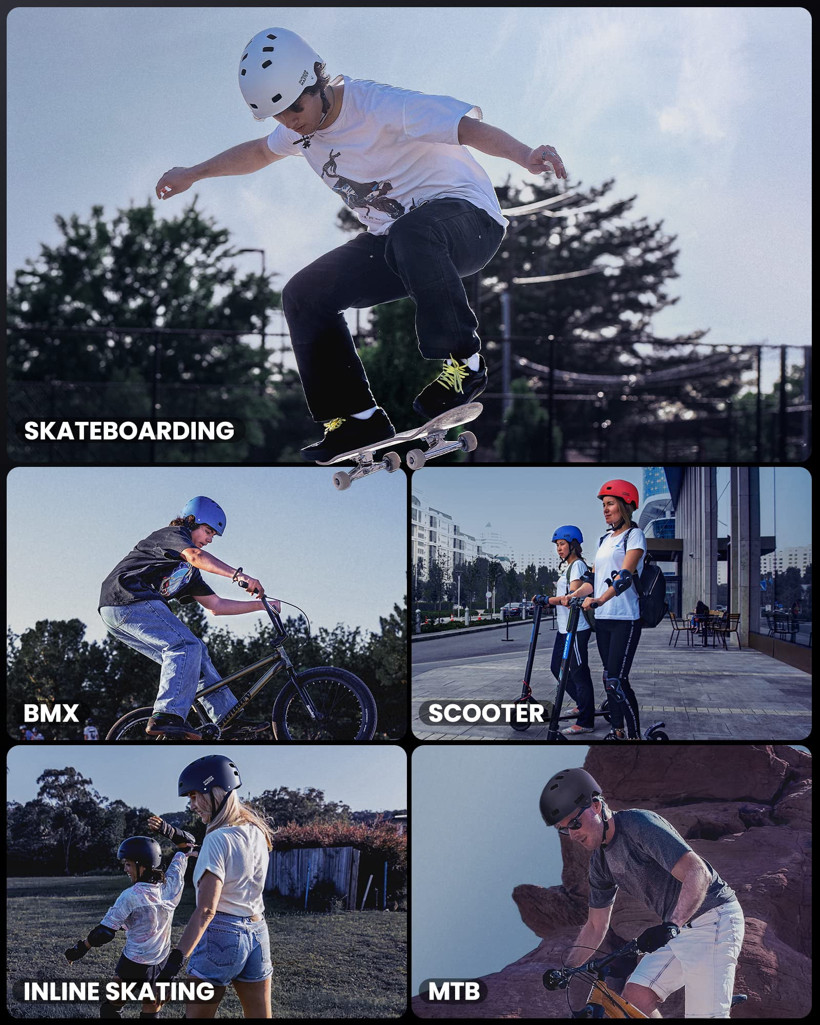 OutdoorMaster Skateboard Cycling Helmet - Two Removable Liners Ventilation Multi-Sport Scooter Roller Skate Inline Skating Rollerblading for Youth & Adults