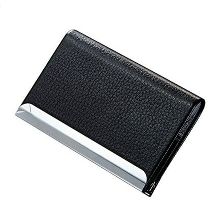 Black Pocket PU Leather Business ID Credit Card Holder Case Wallet with Magnetic Flap - www.neverfullbag.com