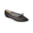 thumbnail image 1 of BLISSFUL STEP Women's Pointed Toe Rhinestone Mesh Bow Ballerina Flats Black 6, 1 of 7