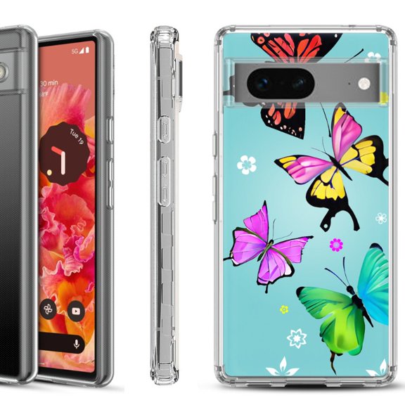 Shockproof Phone Case for Google Pixel 8a 5G, Hybrid Case Cover, by OneToughShield - Butterfly