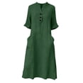 thumbnail image 6 of aohooy Women's Tunic Dress Henley Neck Half Sleeve Cotton Loose Vacation Beach Dresses Summer Casual Midi Dress with Pockets Green,S, 6 of 7