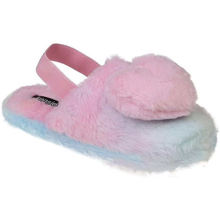 Kensie Faux Fur Comfortable Elastic Back Home Slipper Rainbow