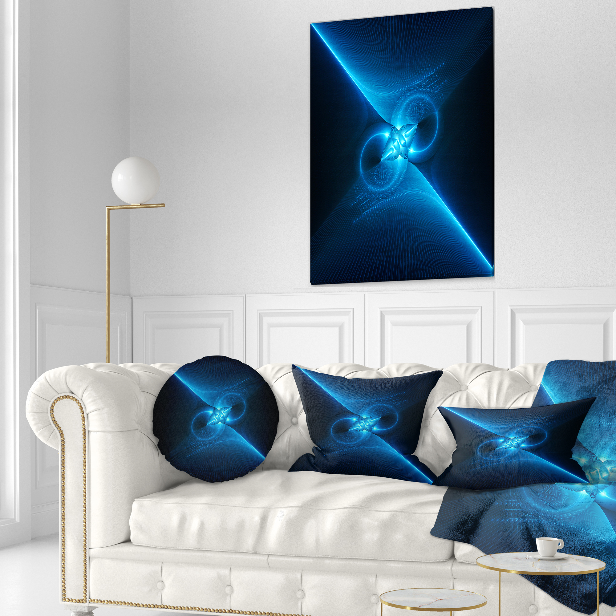 Designart 12" x 20" Blue Polyester Throw Pillow