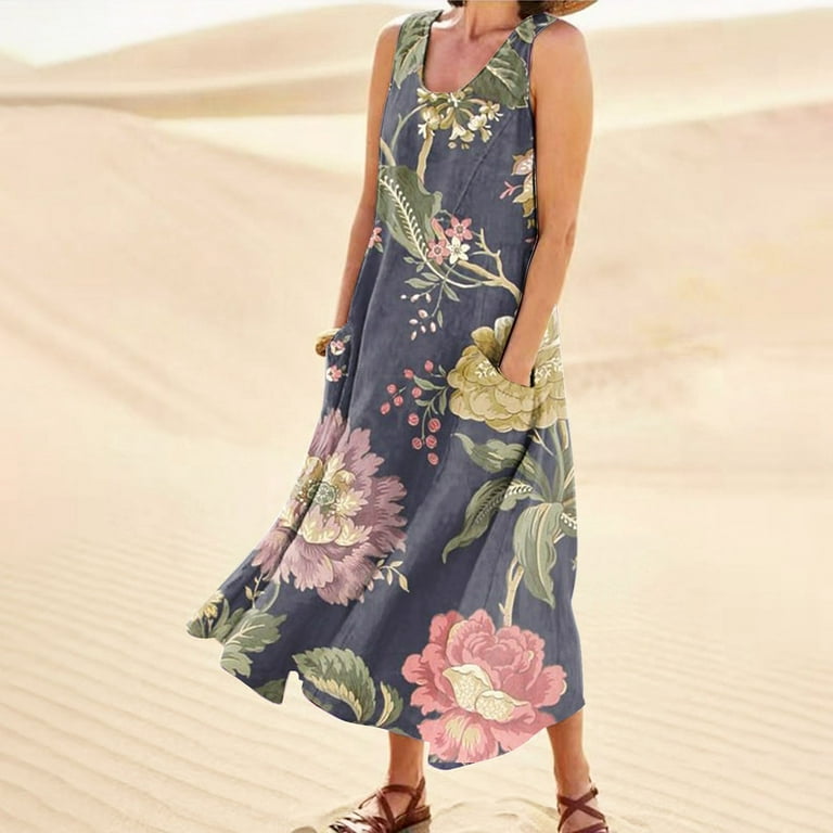 BEEYASO Clearance Summer Dresses for Women Ankle Length Sleeveless