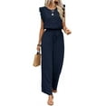 thumbnail image 1 of Jumpsuits for Women Summer Ruffle Sleeves Square Neck Rompers Drawstring Overalls with Pockets Dark Blue XL, 1 of 10