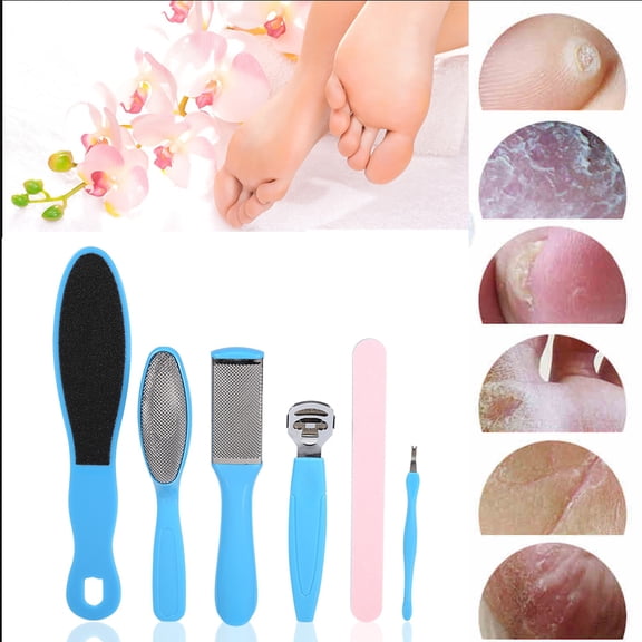 WALFRONT 10Pcs Portable Foot File Tools Kit Dead Hard Skin Callus Remover Scraper Pedicure Rasp Tools Kit (Blue)