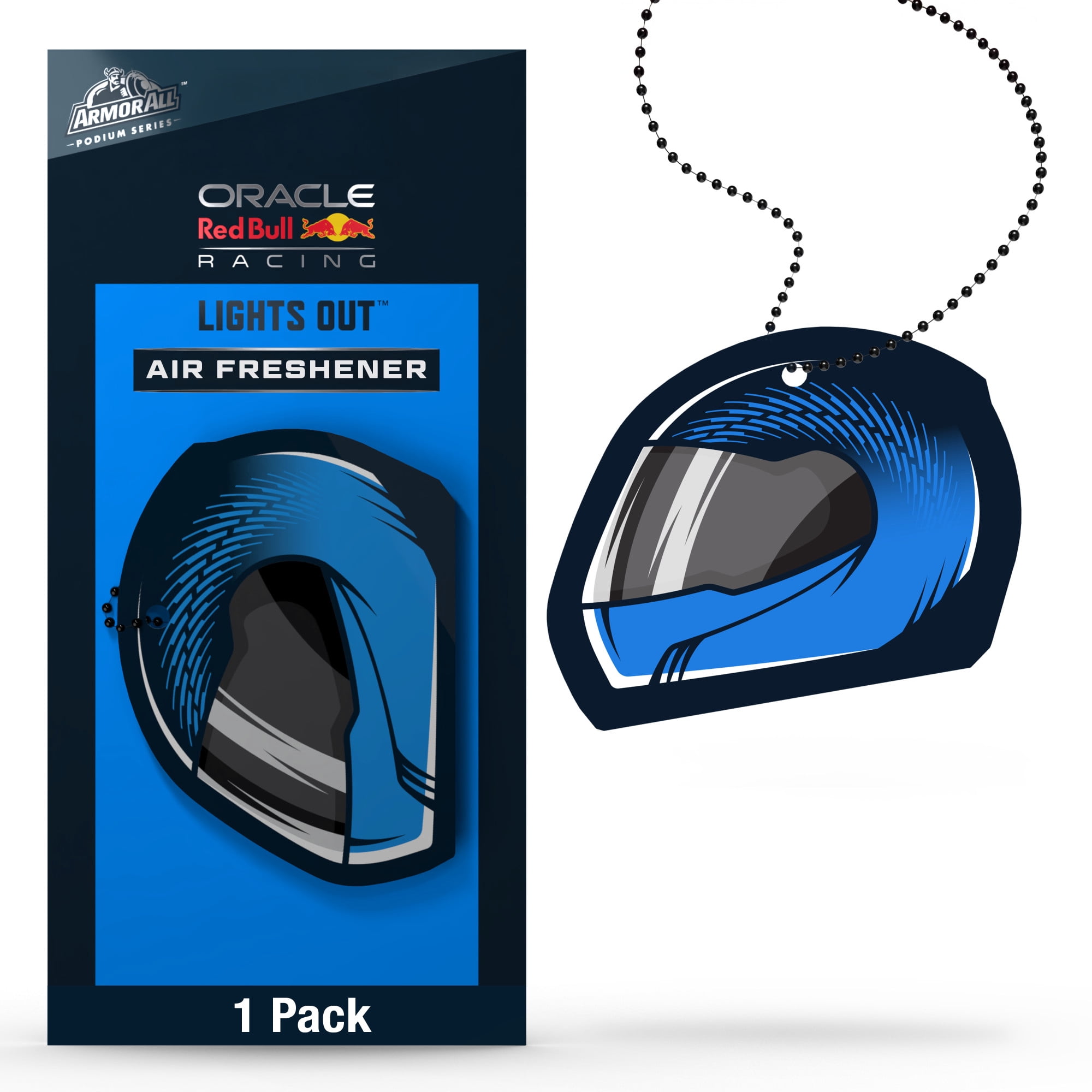 (2 pack) Armor All Podium Series Hanging Car Air Freshener (Lights Out Scent), Long Lasting Logo Helmet Perfume Blends Warm Woods and Leather with Notes of Lemon Citrus Verbena and Patchouli