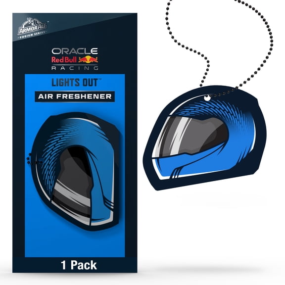 Armor All Podium Series Hanging Car Air Freshener (Lights Out Scent), Long Lasting Logo Helmet Perfume Blends Warm Woods and Leather with Notes of Lemon Citrus Verbena and Patchouli