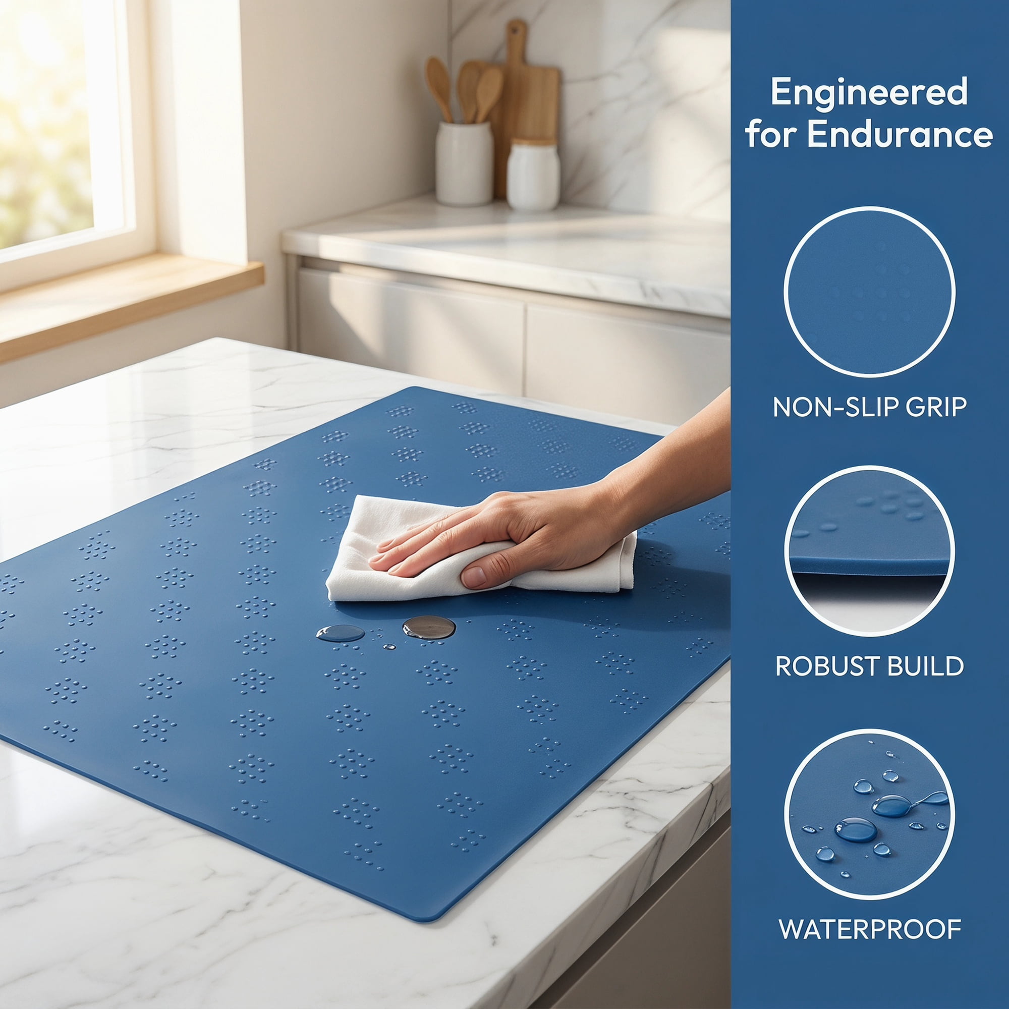 Unique Bargains Silicone Heat Resistant Countertop Protector Pad Mat Blue 35.4"x23.6"
