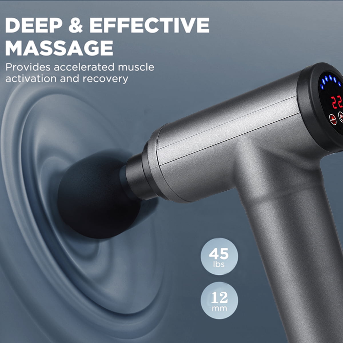 Muscle Massage Gun, Electric Percussion Massager Deep Tissue Massage with 22 Speeds & LCD Touch Screen, 4 Replacable Massage Heads Low Noise for Muscle Pain Relief