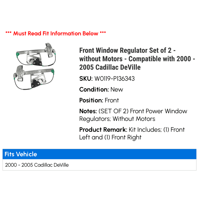 Power Window Regulator Without Motor for Cadillac DeVille 2000
